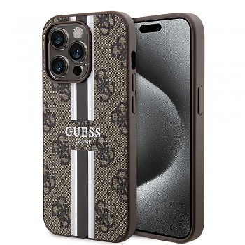 Guess Hardcase 4G Printed Stripes MagSafe iPhone 15 Pro Max Hnědý