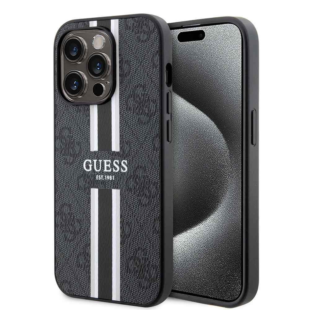 Levně Guess Hardcase 4G Printed Stripes MagSafe iPhone 15 Pro Max černá