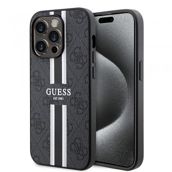 Guess Hardcase 4G Printed Stripes MagSafe iPhone 15 Pro Max černá