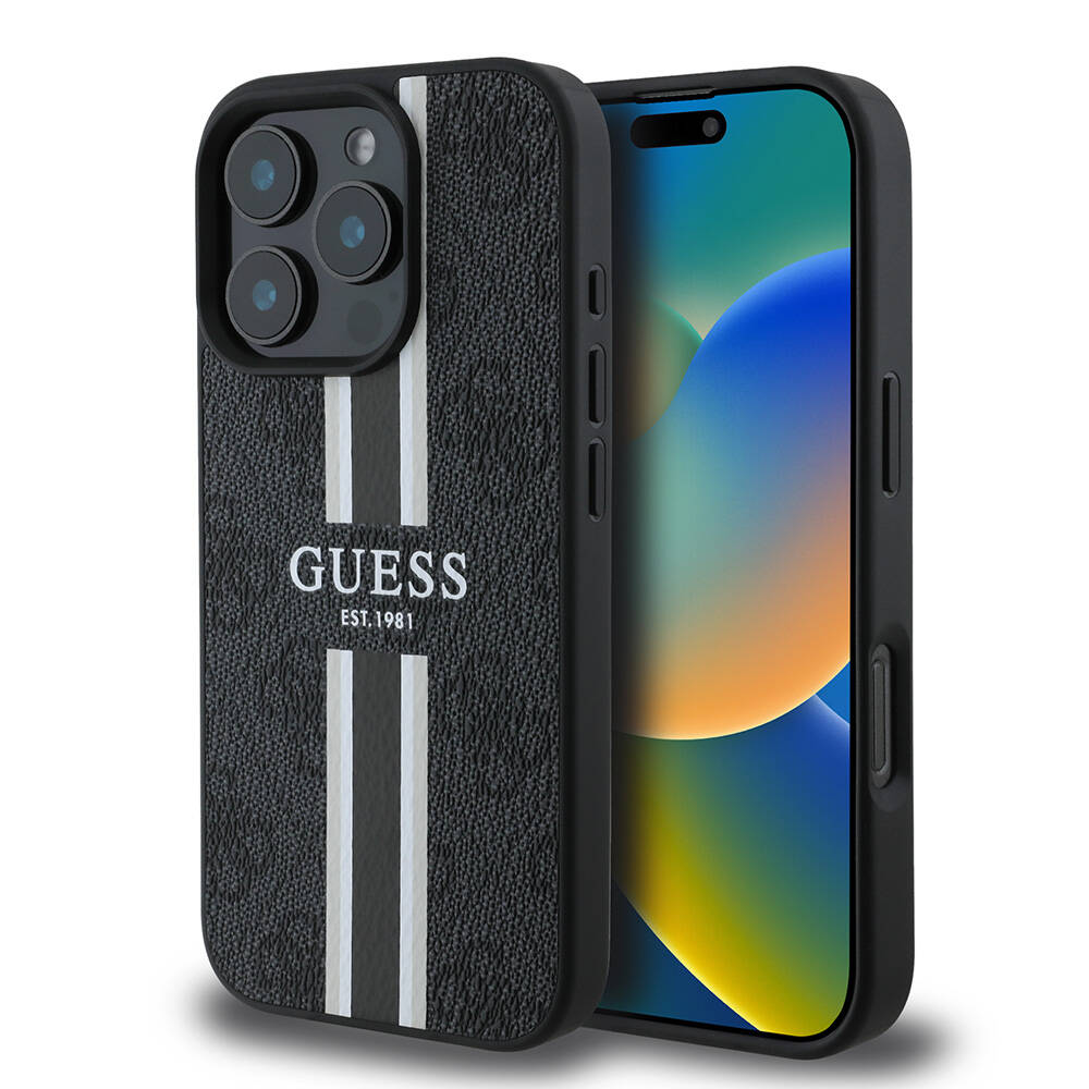 Levně Guess Hardcase 4G Printed Stripes MagSafe iPhone 16 Pro Max černá