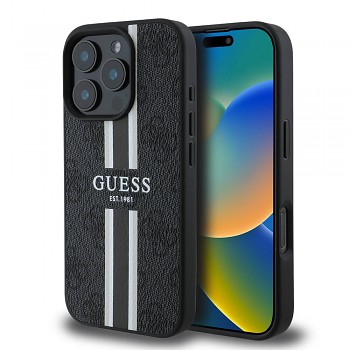 Guess Hardcase 4G Printed Stripes MagSafe iPhone 16 Pro Černá