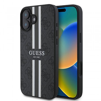 Guess Hardcase 4G Printed Stripes MagSafe iPhone 16 Plus černá