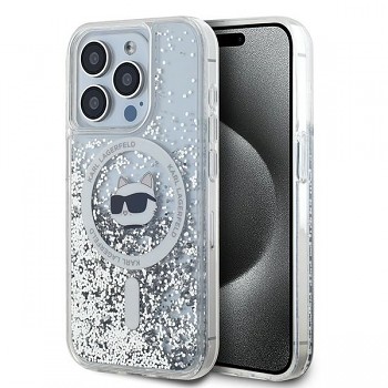 Karl Lagerfeld Liquid Glitter MagSafe iPhone 14 Pro průhledný Choupette Head