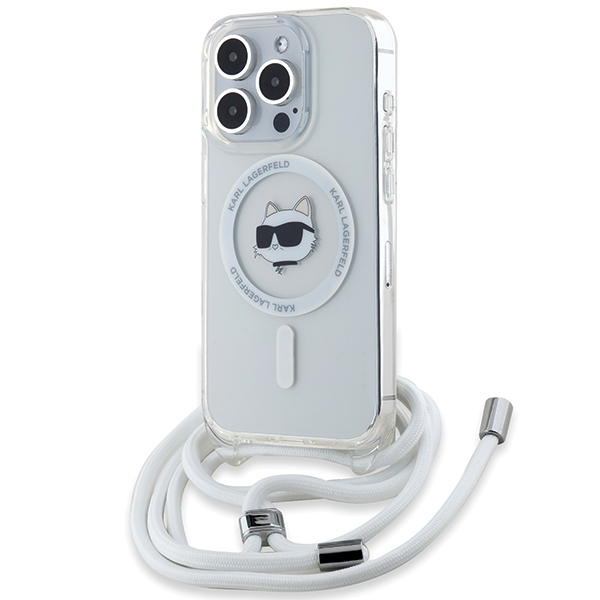 Karl Lagerfeld IML Crossbody MagSafe iPhone 14 Pro průhledný Choupette Head Cord
