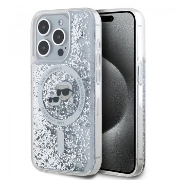 Karl Lagerfeld Liquid Glitter MagSafe iPhone 15 Pro Max průhledný Karl&Choupette Head