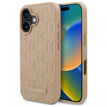 Karl Lagerfeld Leather MagSafe iPhone 16 béžový Hot Stamp