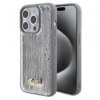 Guess Sequin Script Metal pro iPhone 15 Pro Max stříbrná