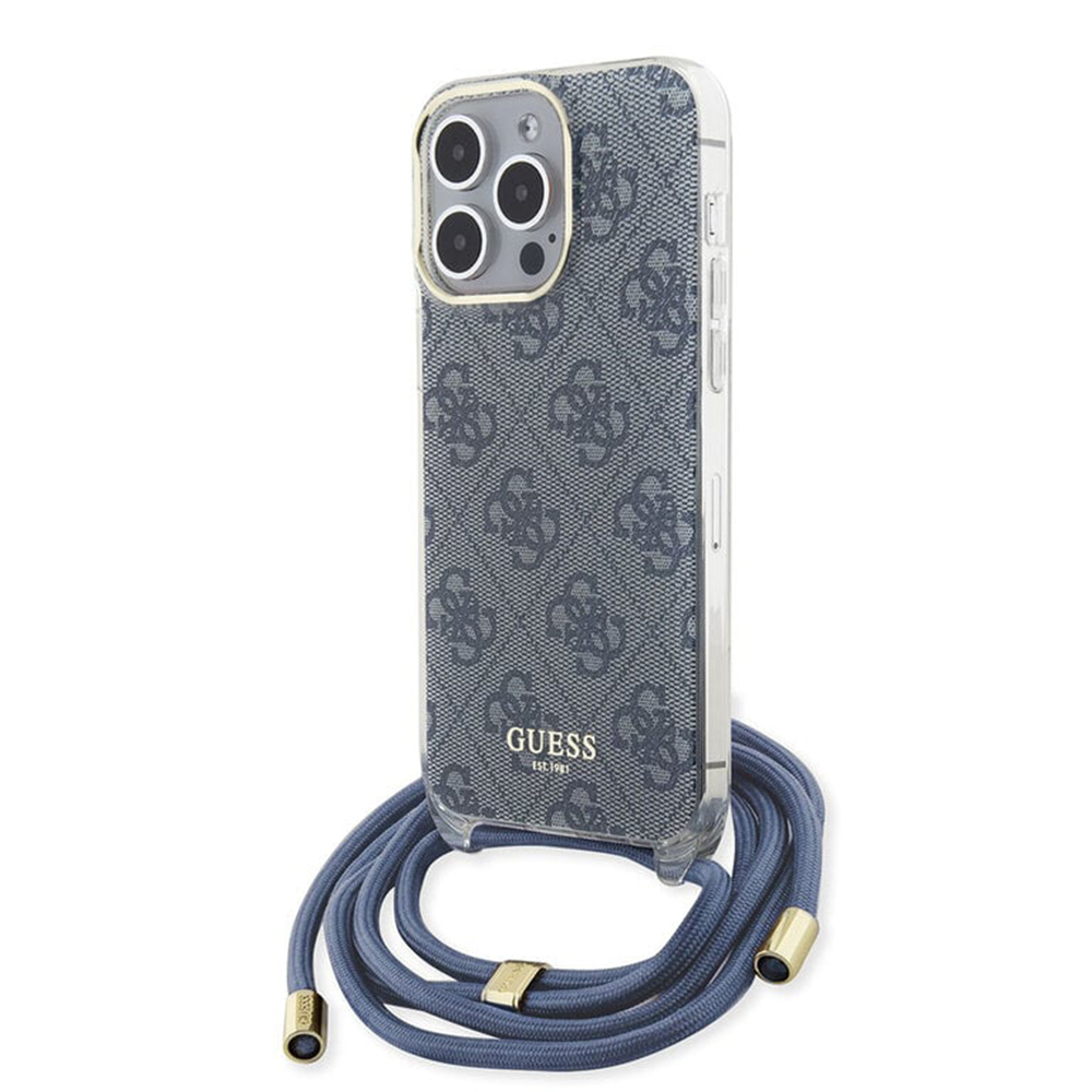 Levně Guess Crossbody Cord 4G Print GUHCP15LHC4SEB iPhone 15 Pro Modrá