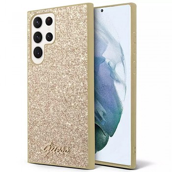 Guess Glitter Script pouzdro Samsung Galaxy S24 Ultra zlatá