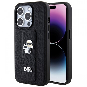 Karl Lagerfeld Saffiano Gripstand iPhone 14 Pro růžový Karl&Choupette