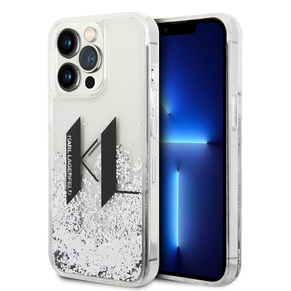 Levně Karl Lagerfeld Hardcase Liquid Glitter iPhone 14 Pro velký KL černá