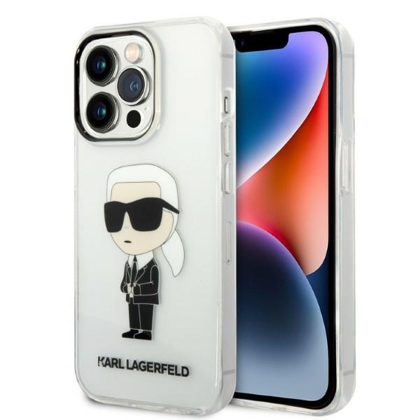 Levně Karl Lagerfeld Hardcase průhledný iPhone 14 Pro Ikonik Karl Lagerfeld