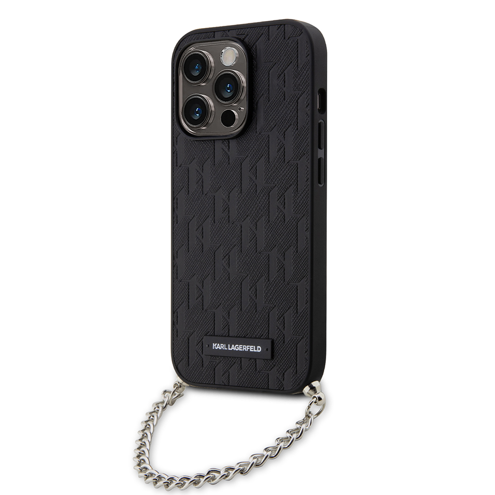 Levně Karl Lagerfeld Saffiano Monogram Chain pro iPhone 14 Pro černá