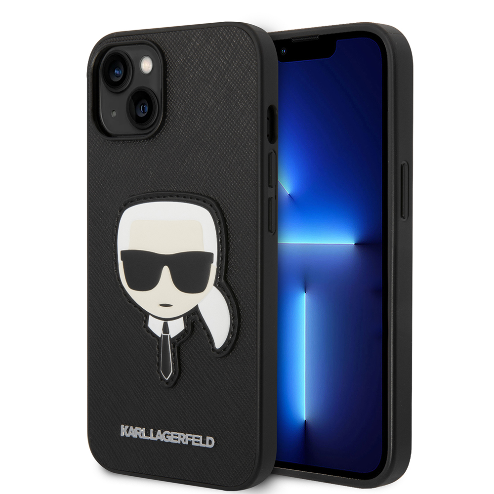 Levně Karl Lagerfeld Saffiano pouzdro iPhone 14 Plus Karlova hlava khaki