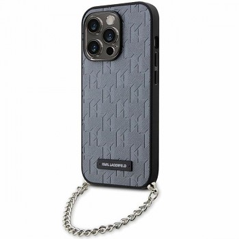 Karl Lagerfeld Saffiano Monogram Chain iPhone 14 Pro Max stříbrná
