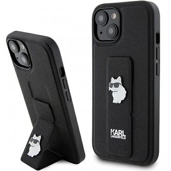 Karl Lagerfeld Saffiano Gripstand iPhone 15 Choupette růžová