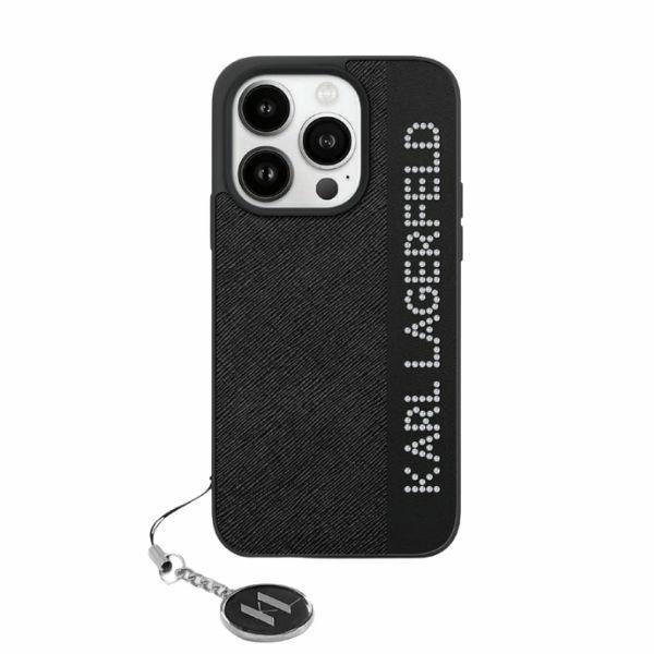 Levně Karl Lagerfeld Saffiano Rhinestones&Charm pro iPhone 15 Pro Max černý