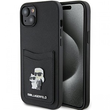 Karl Lagerfeld Saffiano Cardslot pro iPhone 15 růžová Karl&Choupette