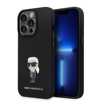 Karl Lagerfeld Silicone iPhone 14 Pro Ikonik Metal Pin růžová