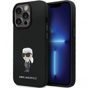 Karl Lagerfeld Silicone pouzdro iPhone 14 Pro Max Ikonik Metal Pin růžové