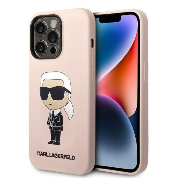 Levně Karl Lagerfeld Silicone pouzdro iPhone 14 Pro Max růžové Ikonik