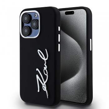 Karl Lagerfeld Silicone pouzdro iPhone 15 Pro Metal Script Logo černé