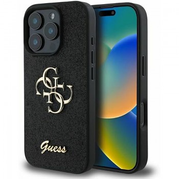 Guess Glitter Fixed Big 4G pouzdro iPhone 16 Pro černé