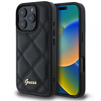 Guess Quilted Metal Logo pouzdro iPhone 16 Pro Max černé