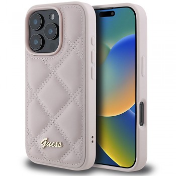 Guess Quilted Metal Logo pouzdro iPhone 16 Pro Max růžové