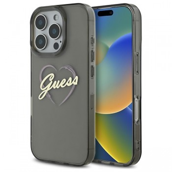 Guess Hardcase IML Heart iPhone 16 Pro černý