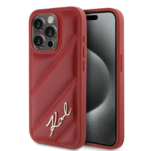 Karl Lagerfeld Diagonal Quilted Script iPhone 15 Pro červený