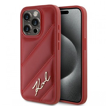 Karl Lagerfeld Diagonal Quilted Script iPhone 15 Pro červený