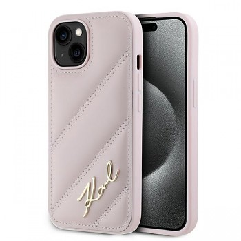Karl Lagerfeld Diagonal Quilted Script iPhone 15 Plus růžová