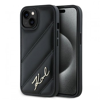 Karl Lagerfeld Diagonal Quilted Script pro iPhone 15 černý