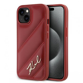 Karl Lagerfeld Diagonal Quilted Script pro iPhone 15 červená
