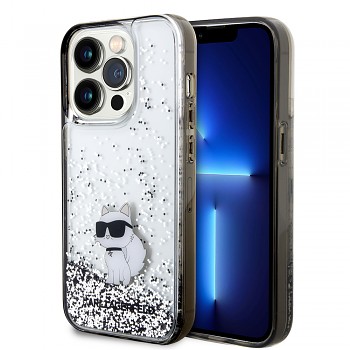 Karl Lagerfeld Hardcase Liquid Glitter iPhone 14 Pro Choupette stříbrná