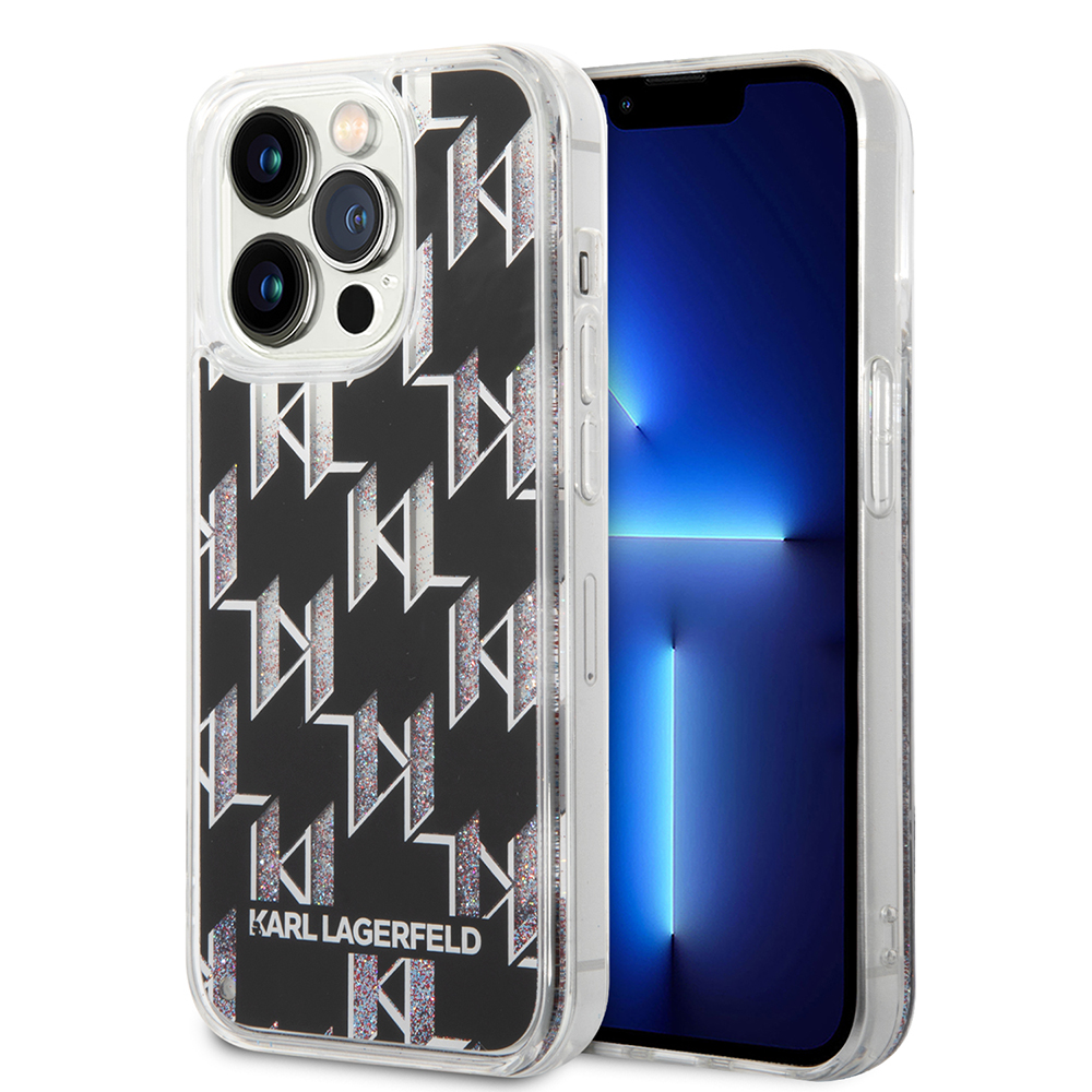 Levně Karl Lagerfeld Hardcase Liquid Glitter iPhone 14 Pro Monogram stříbrná
