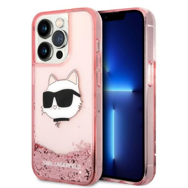 Levně Karl Lagerfeld Hardcase Glitter iPhone 14 Pro růžová Choupette Head