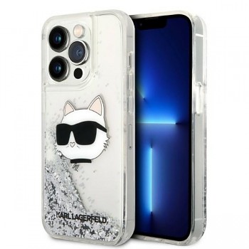 Karl Lagerfeld Hardcase Glitter iPhone 14 Pro Stříbrná Choupette Head