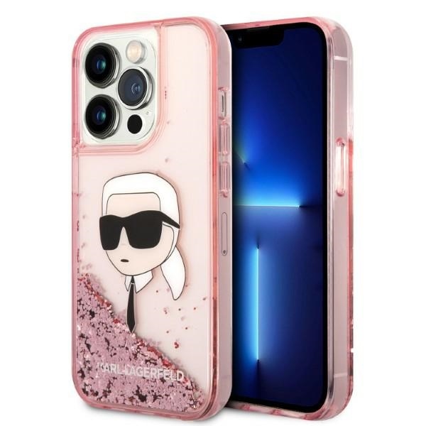Levně Karl Lagerfeld Hardcase Glitter iPhone 14 Pro růžová Karl Head