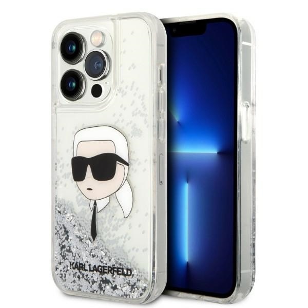 Levně Karl Lagerfeld Hardcase Glitter iPhone 14 Pro Max Stříbrná Karl Head