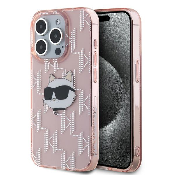 Levně Karl Lagerfeld IML Luxury iPhone 15 Pro růžová Choupette Head&Monogram