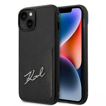 Karl Lagerfeld kožené pouzdro na karty iPhone 14 Plus Signature Logo