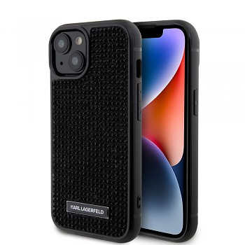 Karl Lagerfeld Hardcase Rhinestone iPhone 15 Logo Metal Plate stříbrný