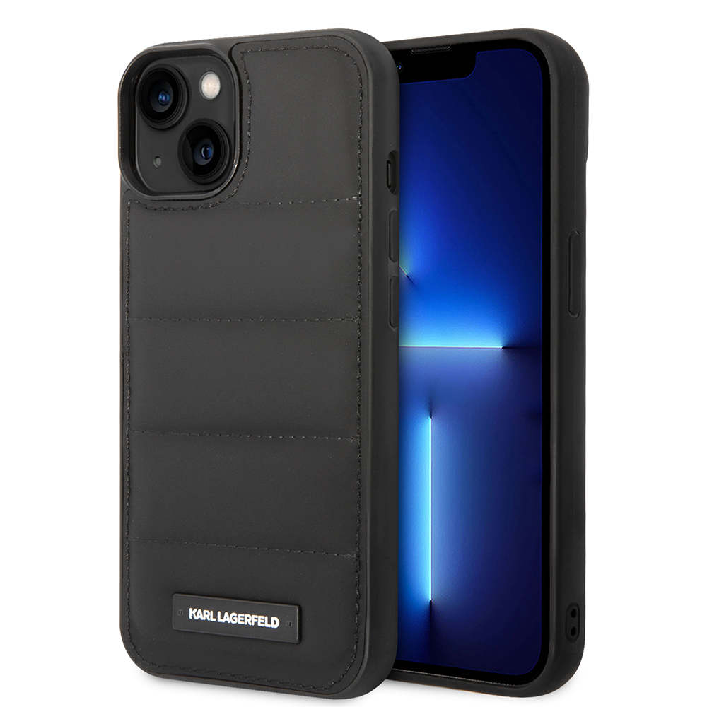 Levně Karl Lagerfeld Hardcase Leather Puffy iPhone 14 Plus Elongated Logo černá