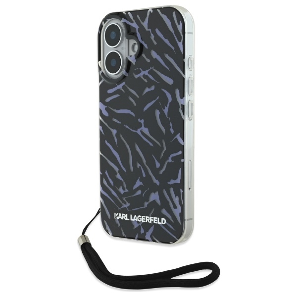 Levně Karl Lagerfeld pouzdro iPhone 16 Plus fialová zebra s popruhem