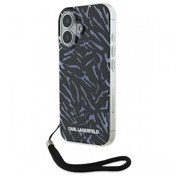 Karl Lagerfeld pouzdro iPhone 16 Plus fialová zebra s popruhem