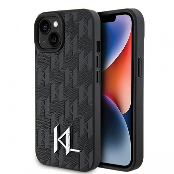 Karl Lagerfeld Hardcase Leather Monogram iPhone 15 horké razítko kovové logo