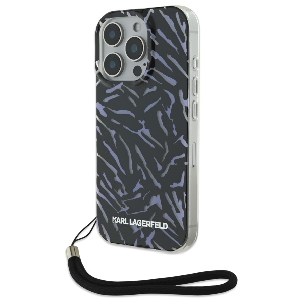 Levně Karl Lagerfeld Hardcase iPhone 16 Pro Max fialová zebra s šňůrkou