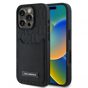Karl Lagerfeld kožené pouzdro na karty iPhone 16 Pro Max Monogram růžová